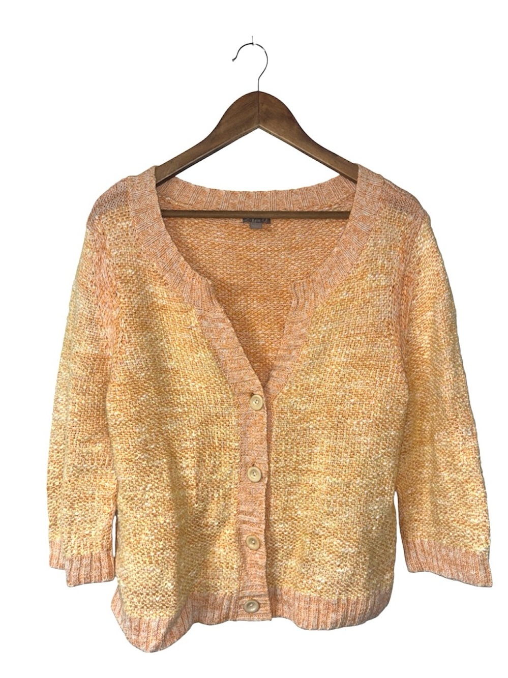 J. Jill Yellow Knit Cardigan Sweater Linen Silk Cotton Luxe Casual Size Large